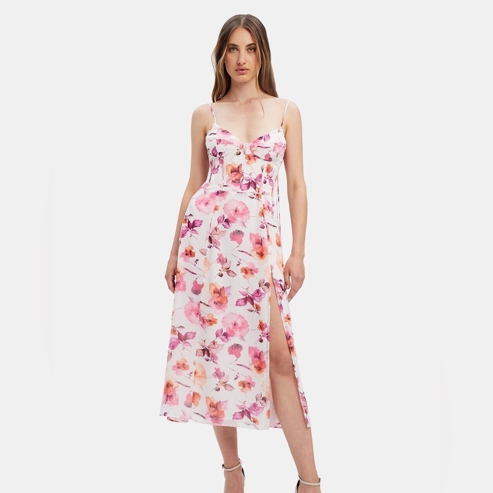 NWT BARDOT ZETA FLORAL MIDI DRESS IN HOT PNK FL Size 6 Valentine Spring Summer